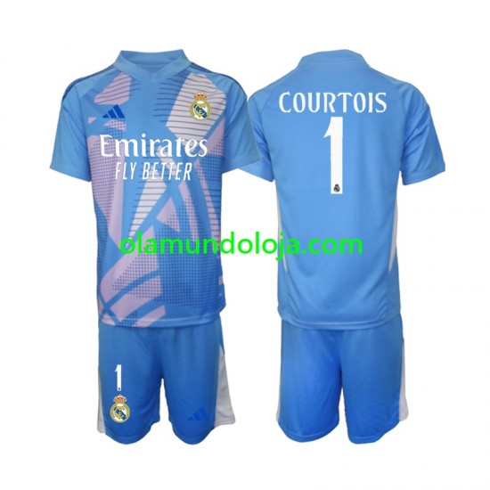 Camisola Real Madrid Thibaut Courtois 1 Guarda-redes Criança Equipamento Primeiro 2024-2025 Manga Curta